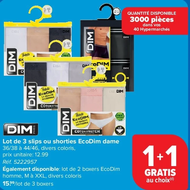 Lot de 3 slips ou shorties EcoDim dame