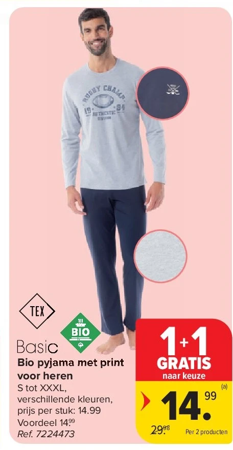 Bio pyjama met print voor heren