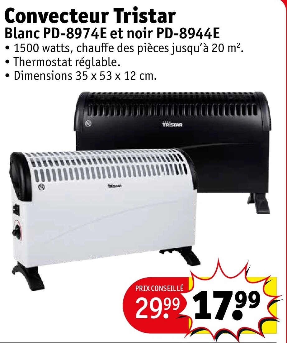 Convecteur Tristar Blanc PD-8974E et noir PD-8944E