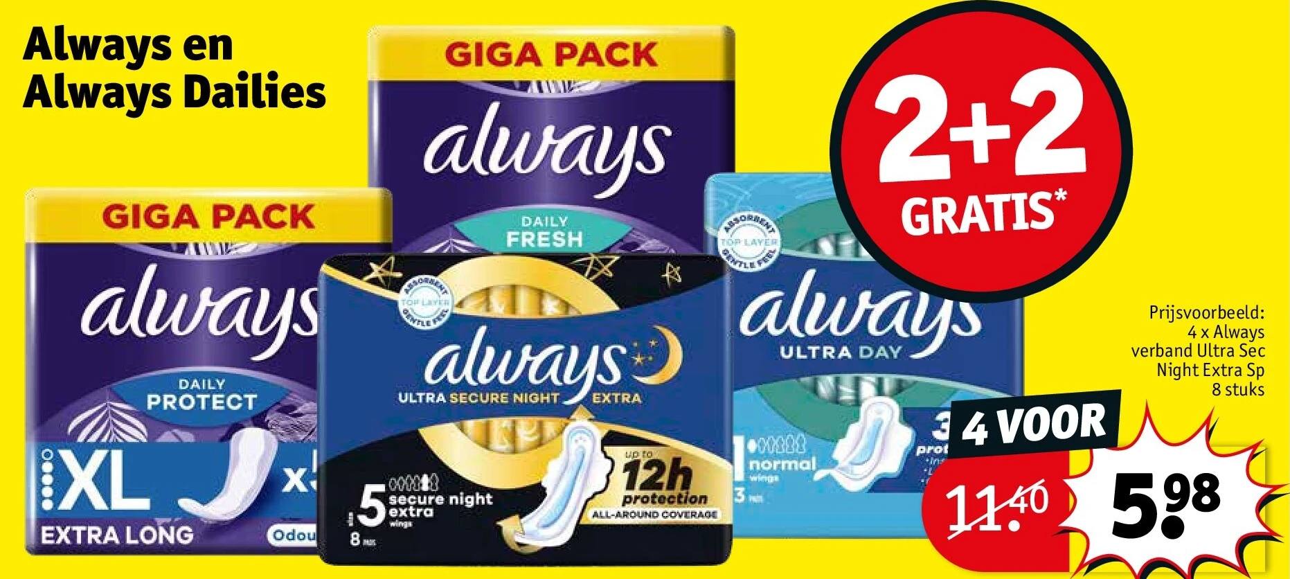 4 x Always verband Ultra Sec Night Extra Sp 8 stuks