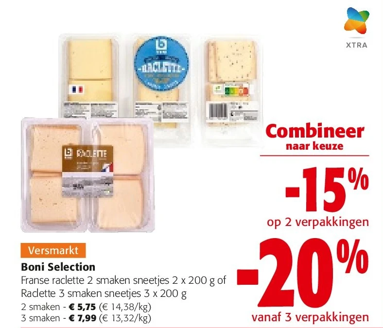 Boni Selection Franse raclette 2 smaken sneetjes 2 x 200 g