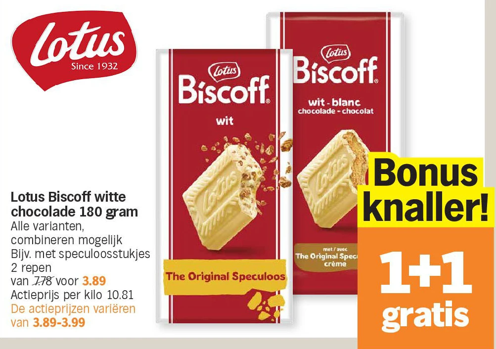 Lotus Biscoff witte chocolade 180 gram