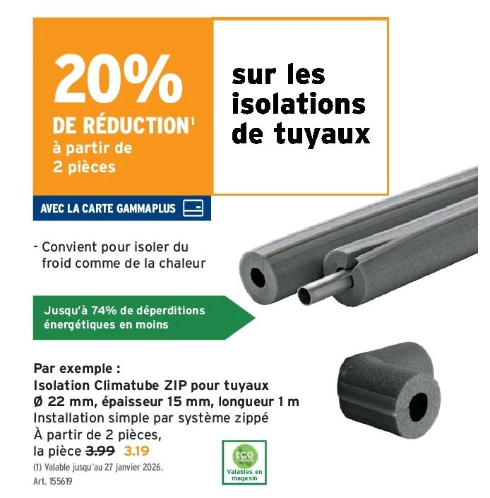 Isolation Climatube ZIP pour tuyaux Ø 22 mm