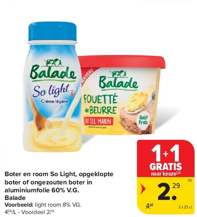 Boter en room So Light, opgeklopte boter of ongezouten boter in aluminiumfolie 60% V.G. Balade