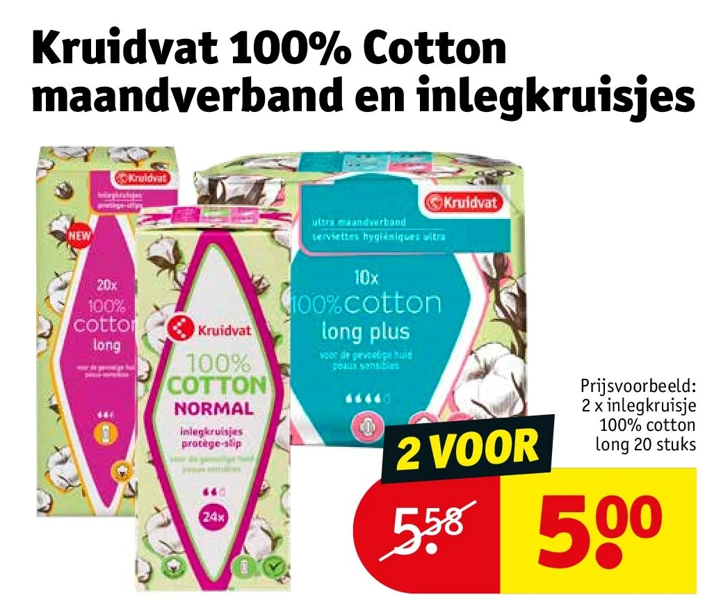Kruidvat 100% Cotton maandverband en inlegkruisjes