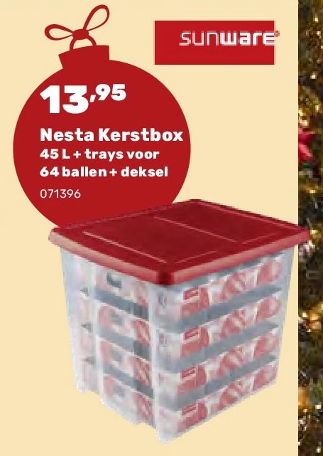 Nesta Kerstbox 45 L + trays voor 64 ballen + deksel