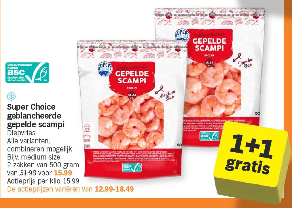 Super Choice geblancheerde gepelde scampi