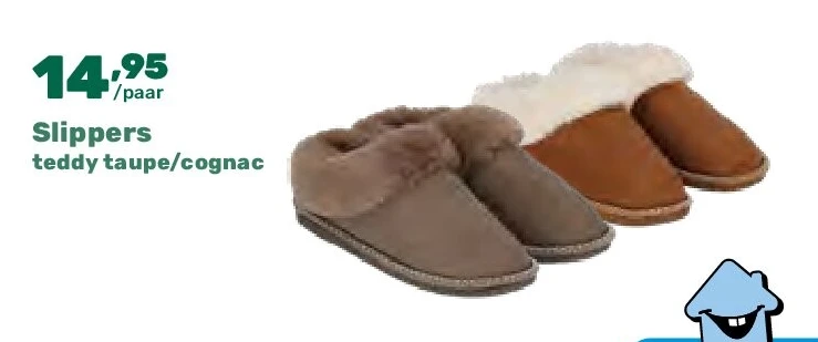 Slippers teddy taupe/cognac