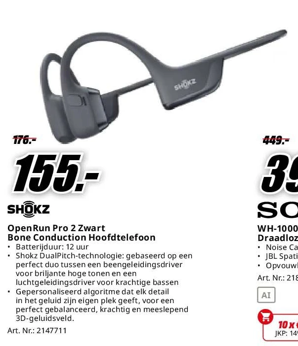 OpenRun Pro 2 Zwart Bone Conduction Hoofdtelefoon