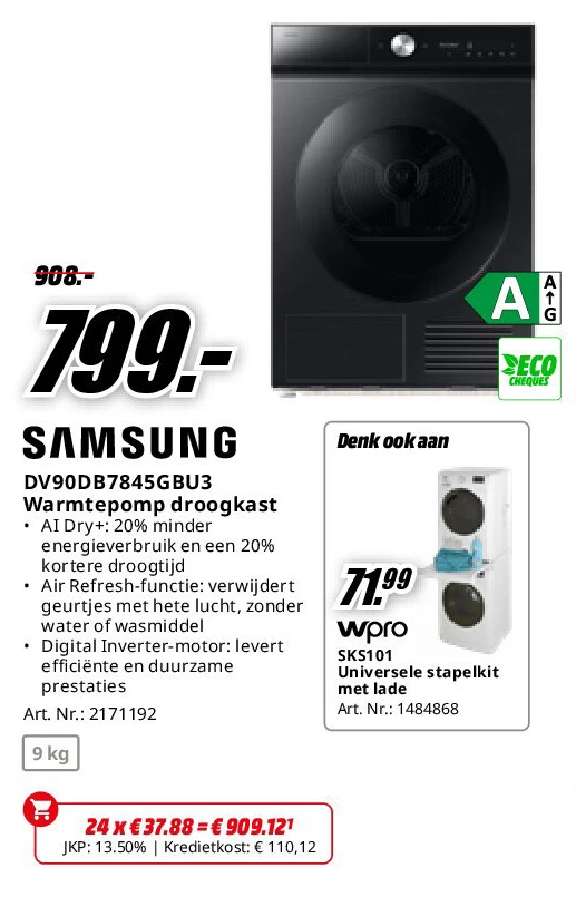 Samsung DV90DB7845GBU3 Warmtepomp droogkast