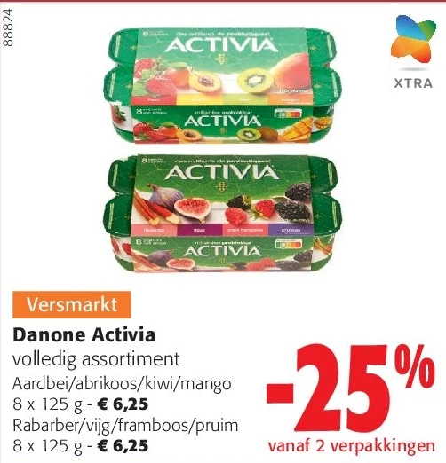 Danone Activia Aardbei/abrikoos/kiwi/mango 8 x 125 g