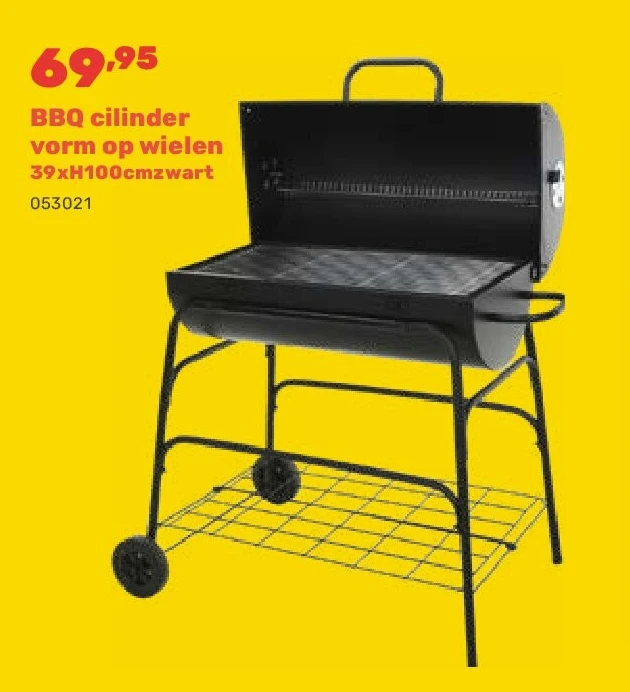 BBQ cilinder vorm op wielen 39xH100cmzwart