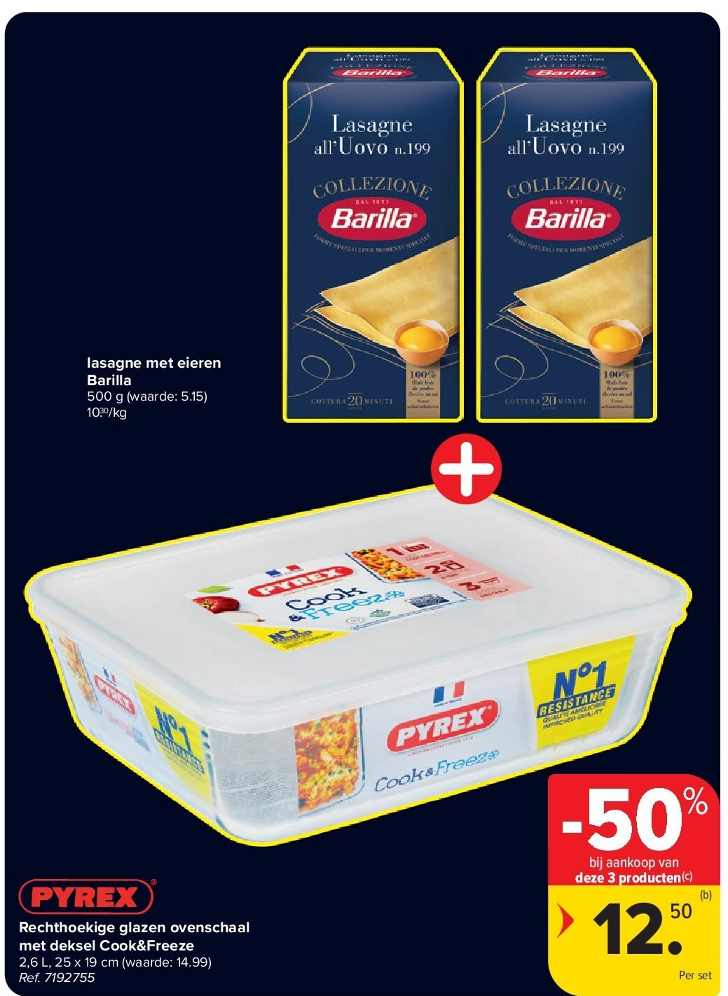 lasagne met eieren Barilla + Rechthoekige glazen ovenschaal met deksel Cook&Freeze