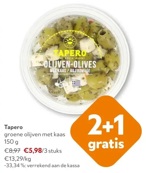 Tapero groene olijven met kaas 150 g