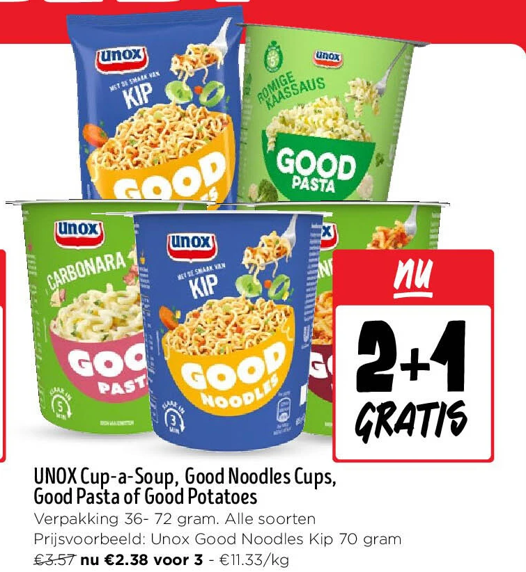 UNOX Cup-a-Soup, Good Noodles Cups, Good Pasta of Good Potatoes