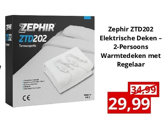 Zephir ZTD202 Elektrische Deken – 2-Persoons Warmtedeken met Regelaar