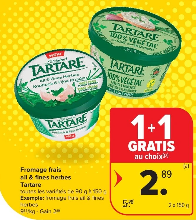 Fromage frais ail & fines herbes Tartare 2 x 150 g