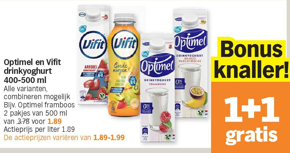 Optimel en Vifit drinkyoghurt 400-500 ml
