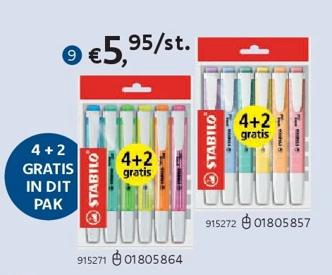 STABILO FLUOSTIFT SWING COOL 4+2