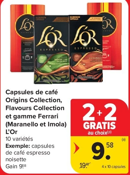 Capsules de café Origins Collection, Flavours Collection et gamme Ferrari (Maranello et Imola) L’Or 4 x 10 capsules
