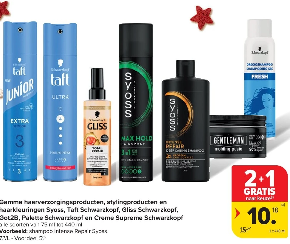 Gamma haarverzorgingsproducten, stylingproducten en haarkleuringen Syoss, Taft Schwarzkopf, Gliss Schwarzkopf, Got2B, Palette Schwarzkopf en Creme Supreme Schwarzkopf
