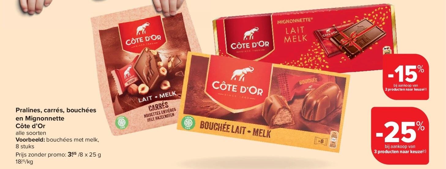 Pralines, carrés, bouchées en Mignonnette Côte d’Or