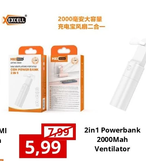 2in1 Powerbank 2000Mah Ventilator