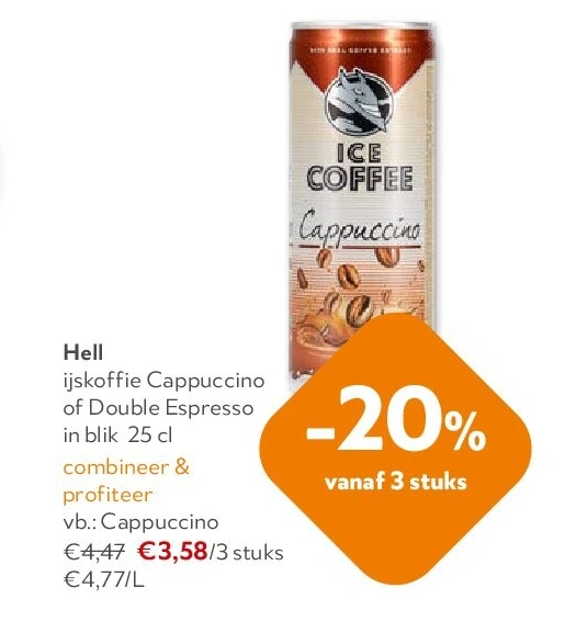 Hell ijskoffie Cappuccino of Double Espresso in blik 25 cl