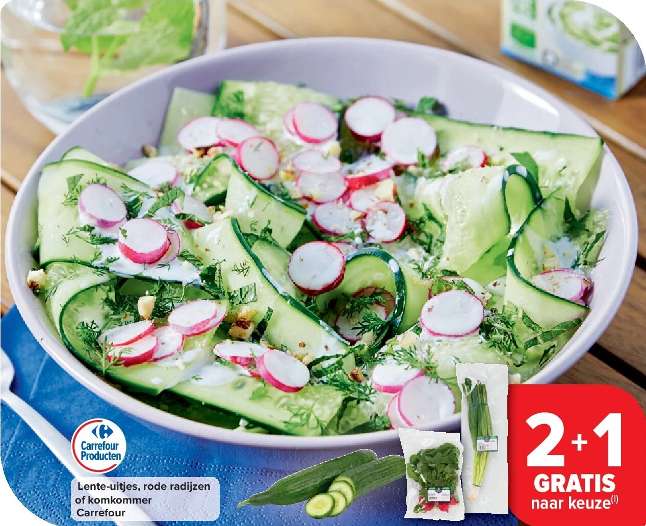 Lente-uitjes, rode radijzen of komkommer Carrefour