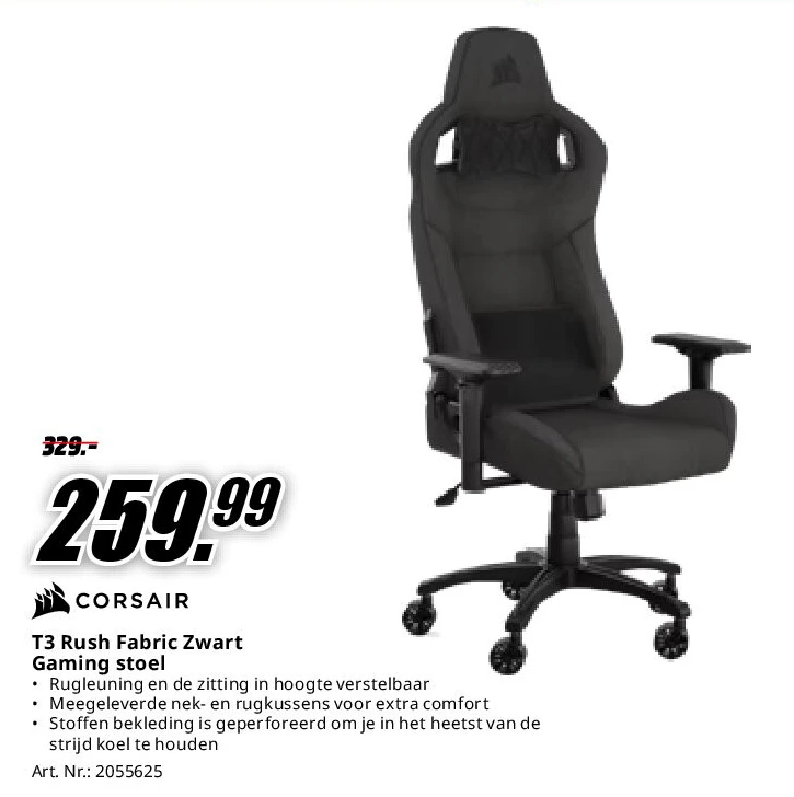 T3 Rush Fabric Zwart Gaming stoel