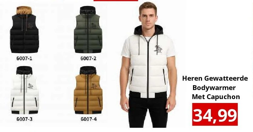Heren Gewatteerde Bodywarmer Met Capuchon