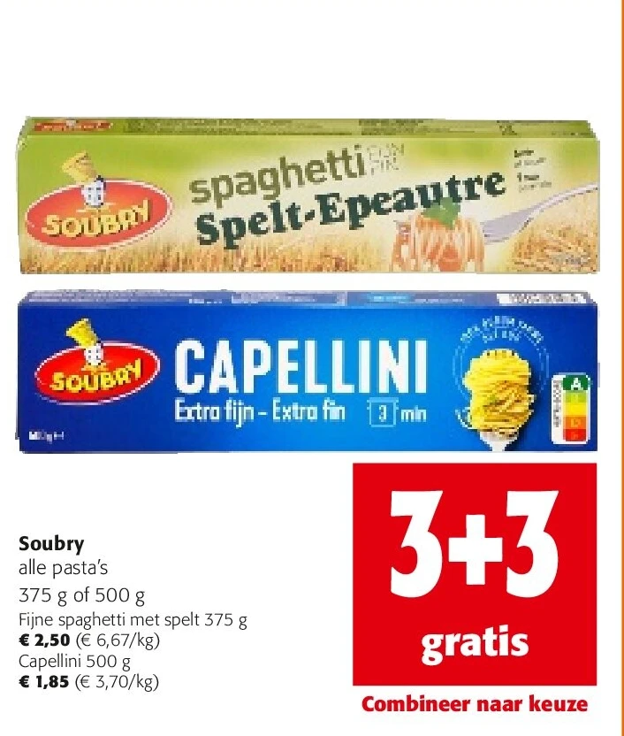 Soubry Fijne spaghetti met spelt 375 g