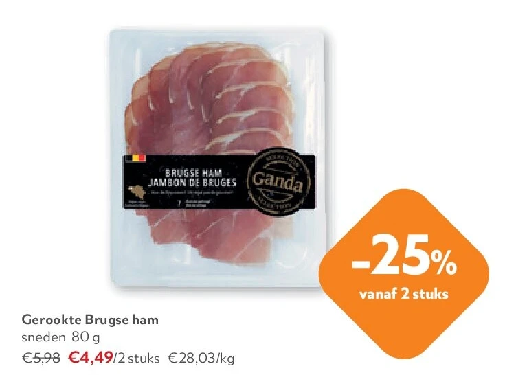 Gerookte Brugse ham sneden 80 g