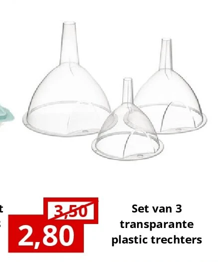 Set van 3 transparante plastic trechters