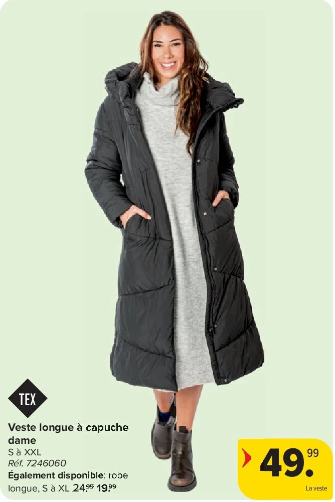 Veste longue à capuche dame