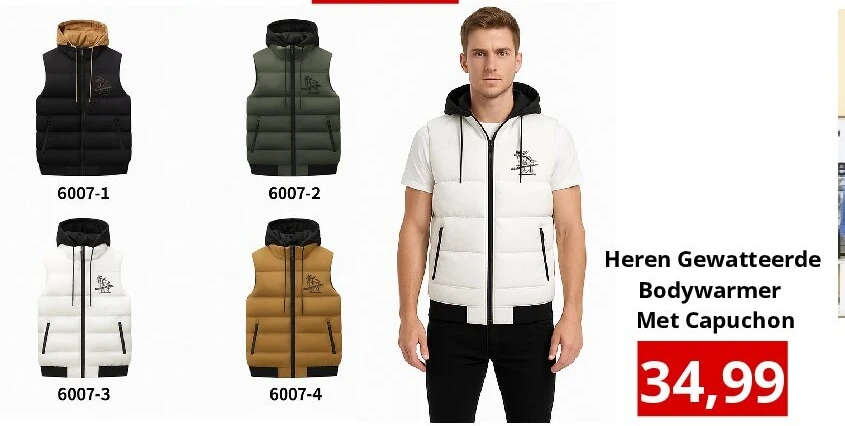 Heren Gewatteerde Bodywarmer Met Capuchon