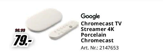 Chromecast TV Streamer 4K Porcelain Chromecast