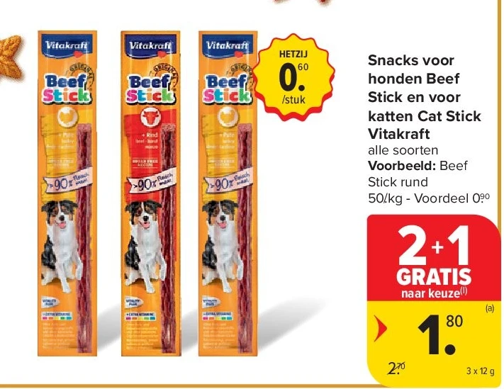 Snacks voor honden Beef Stick en voor katten Cat Stick Vitakraft
