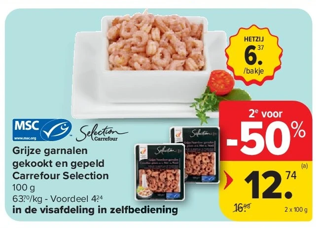 Grijze garnalen gekookt en gepeld Carrefour Selection