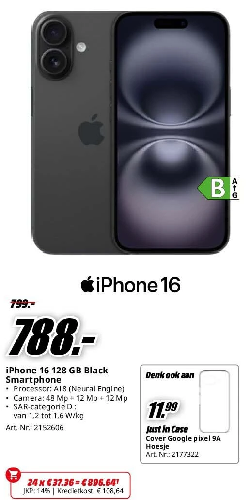 iPhone 16 128 GB Black Smartphone