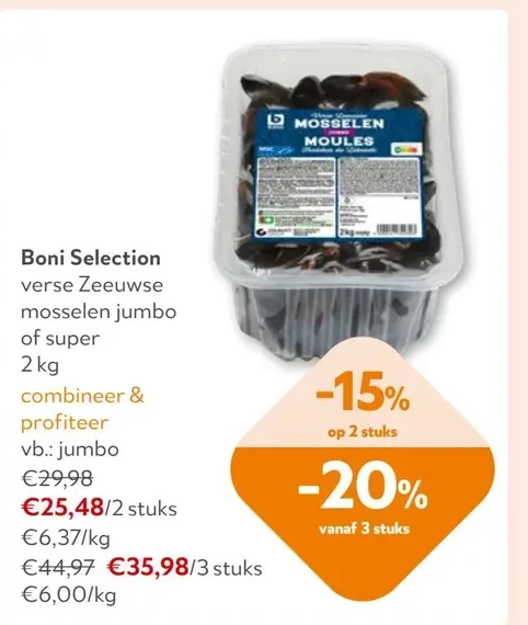 Boni Selection verse Zeeuwse mosselen jumbo of super 2 kg