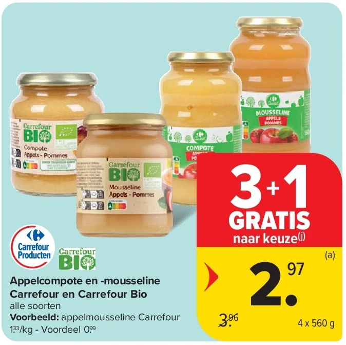 Appelcompote en -mousseline Carrefour en Carrefour Bio