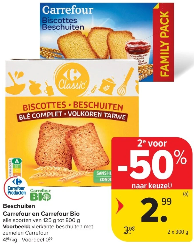 Beschuiten Carrefour en Carrefour Bio
