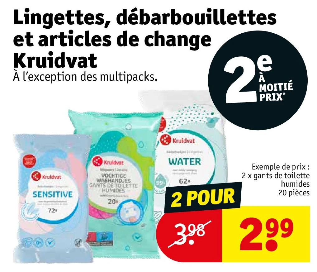 Lingettes, débarbouillettes et articles de change Kruidvat