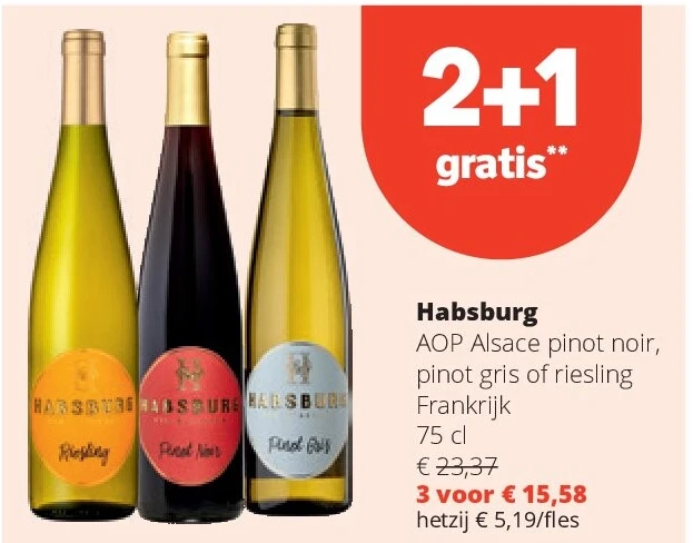 Habsburg AOP Alsace pinot noir, pinot gris of riesling Frankrijk 75 cl