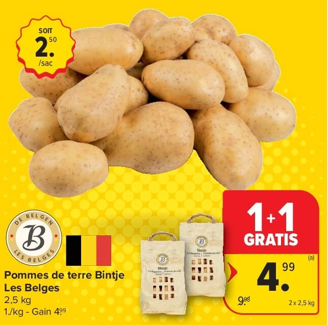 Pommes de terre Bintje Les Belges 2 x 2,5 kg