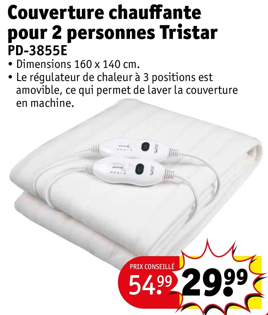 Couverture chauffante pour 2 personnes Tristar PD-3855E