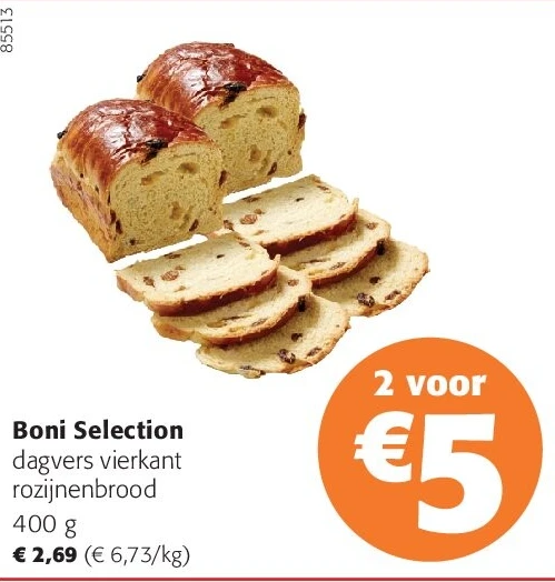 Boni Selection dagvers vierkant rozijnenbrood 400 g
