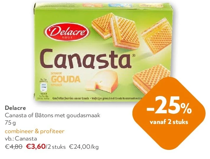 Delacre Canasta of Bâtons met goudasmaak 75 g