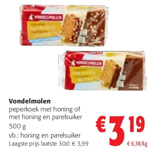 Vondelmolen peperkoek met honing of met honing en parelsuiker 500 g